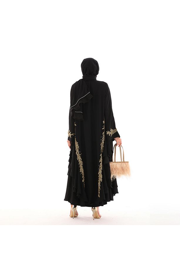 LÜKS ABAYA STAR GOLD ŞIK ABAYA KREP ŞİFON KALİTELİ KUMAŞ EL İŞLEMELİ ÖZEL DİKİM - 6
