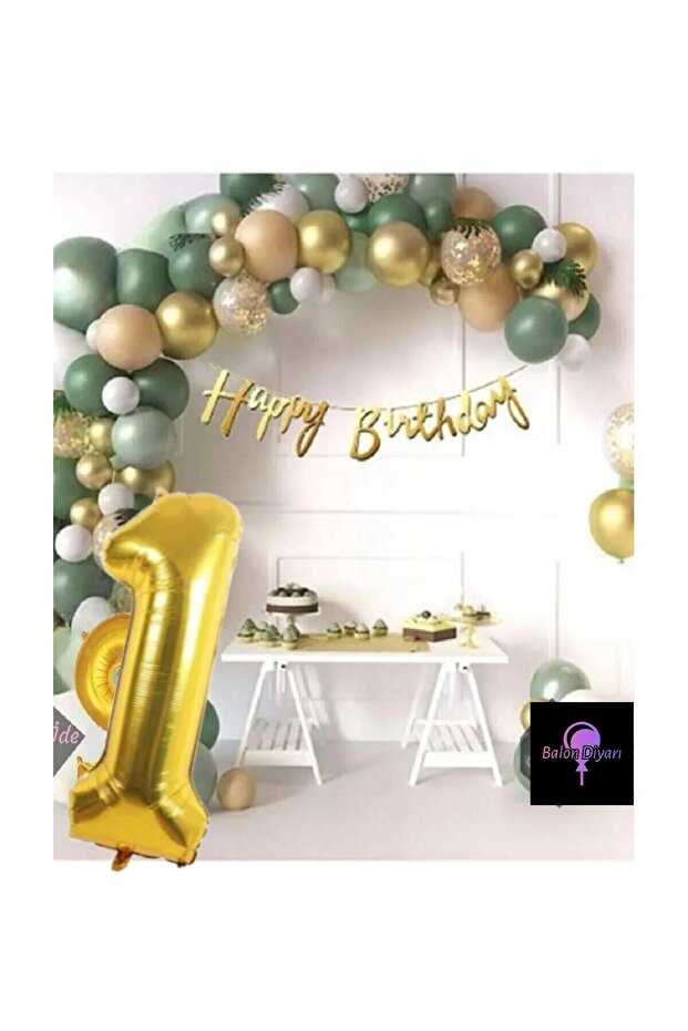 Mold Green Gold White Quality Luxury Birthday Balloon Set for 1 Year Old