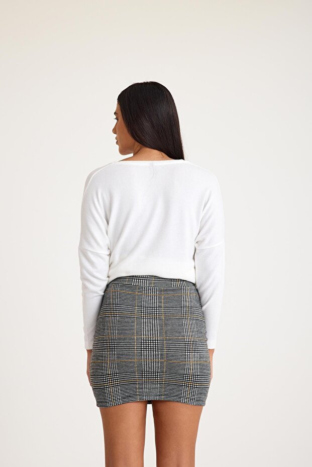 Ekose Desenli Mini Etek - 7