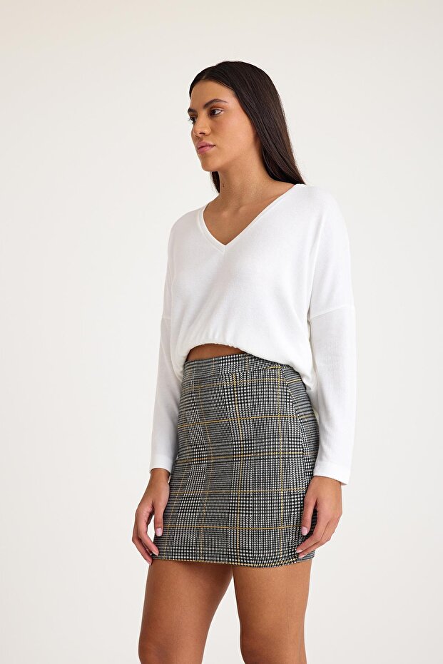 Ekose Desenli Mini Etek - 2