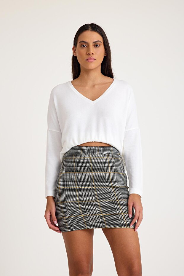 Ekose Desenli Mini Etek - 1