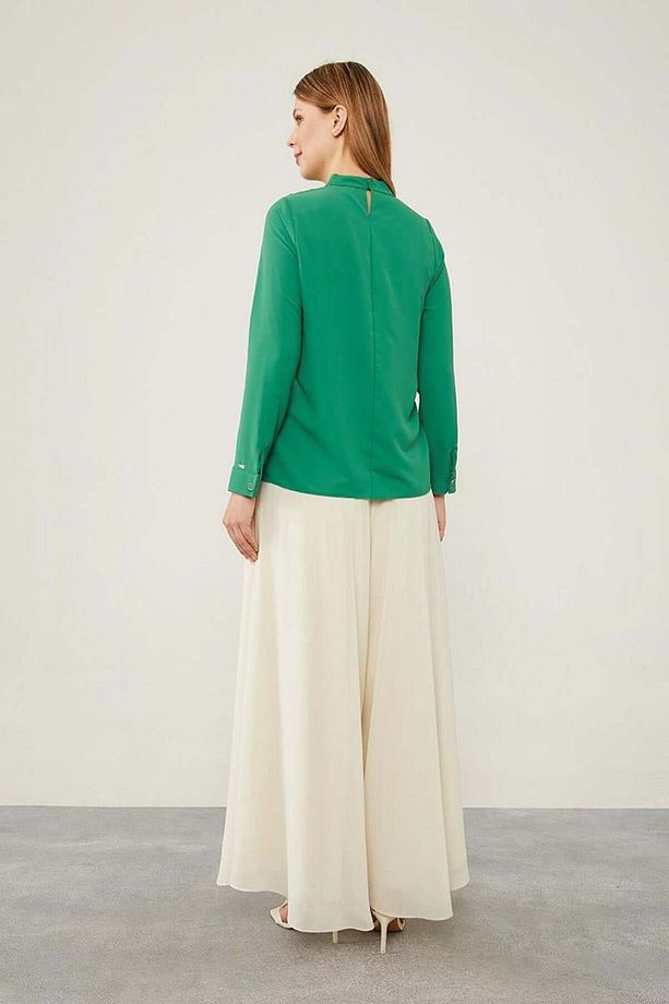 Benetton Tek Omuz İşlemeli Şifon Bluz - 5