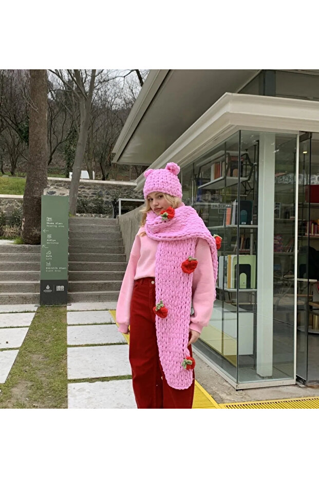 Puffy örgü atkı - 2