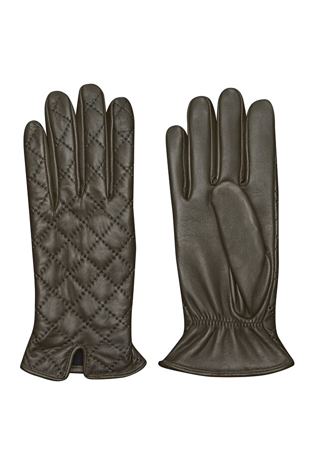 Haki Kadın Kapitone Deri Eldiven - 2