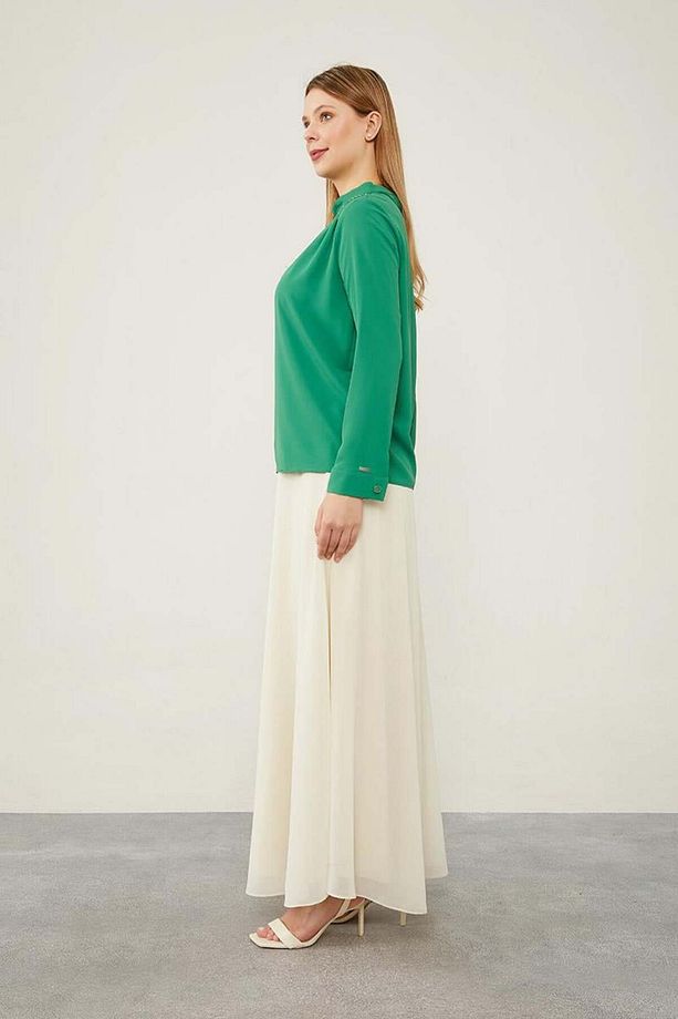 Benetton Tek Omuz İşlemeli Şifon Bluz - 4
