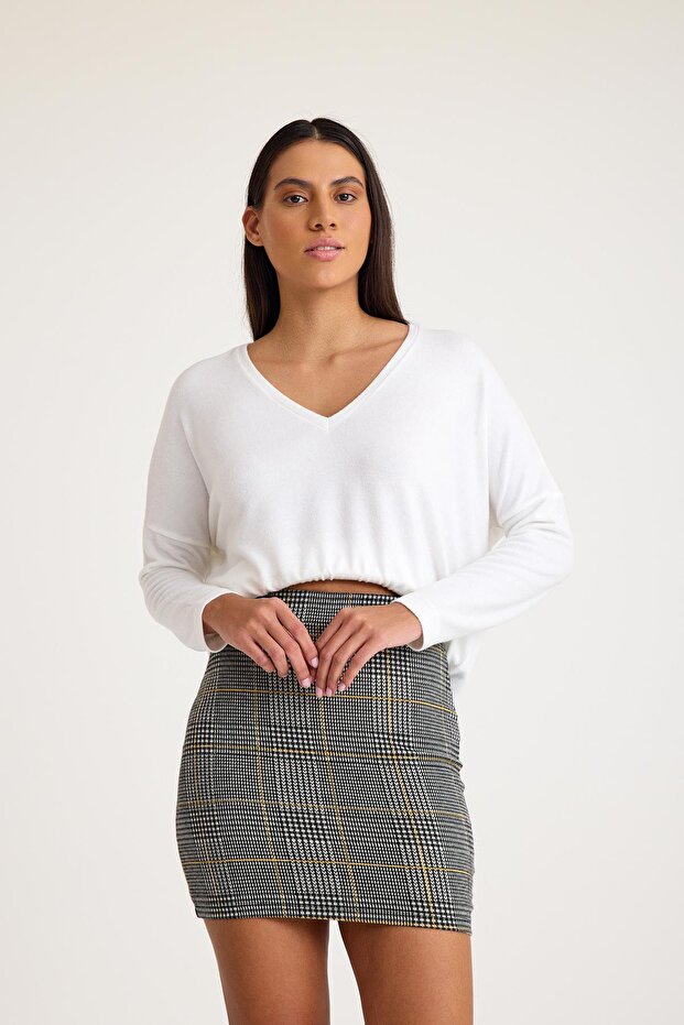 Ekose Desenli Mini Etek - 5