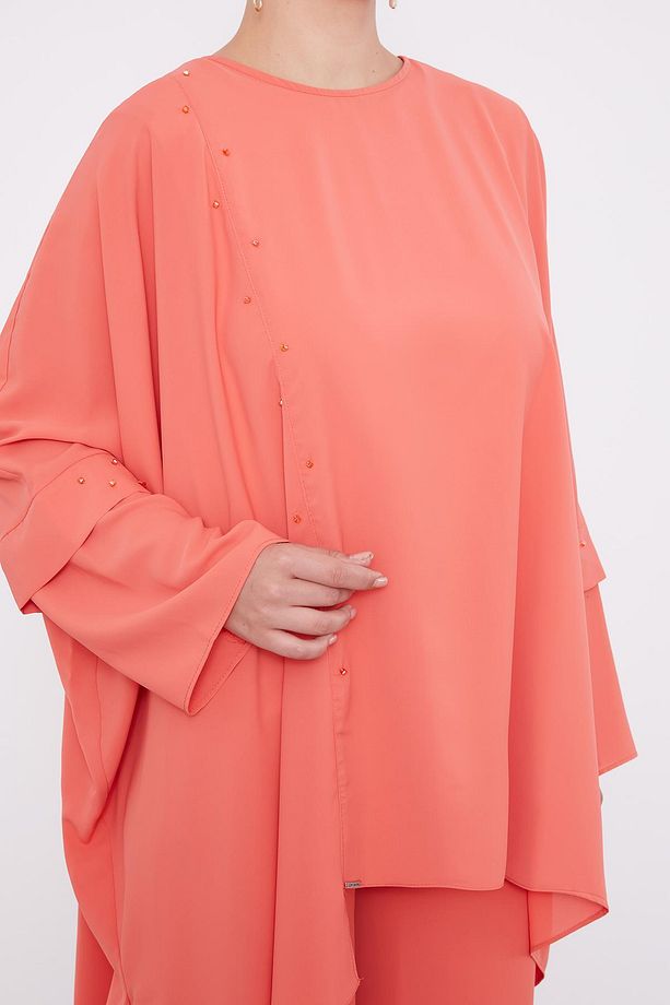 Oranj Taş İşlemeli Tunik Takım - 5