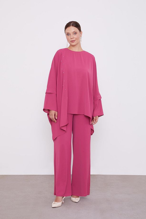 Pembe Taş İşlemeli Tunik Takım - 1