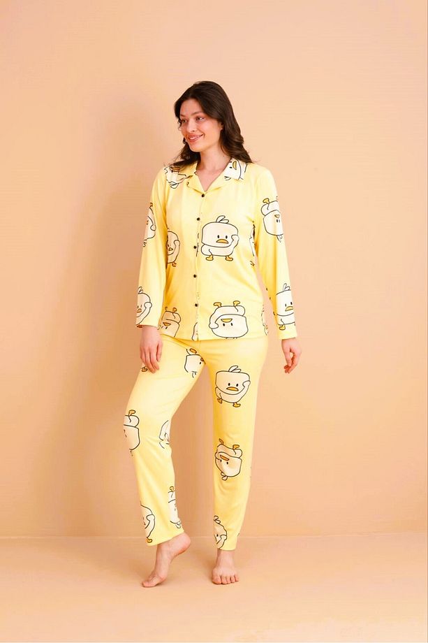 Civciv Desenli Kadın Pijama Takımı New Check Civcivli - 8