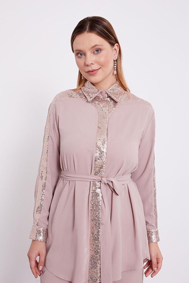 طقم مكون من قطعتين مزين بالترتر المنك - 3