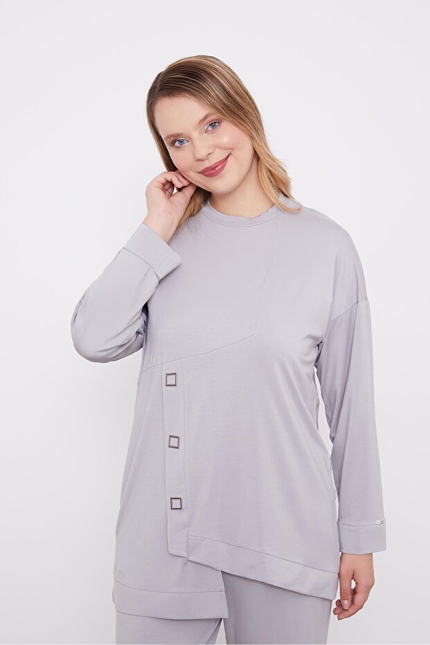 مجموعة من قطعتين باللون الرمادي غير المتماثل - 3