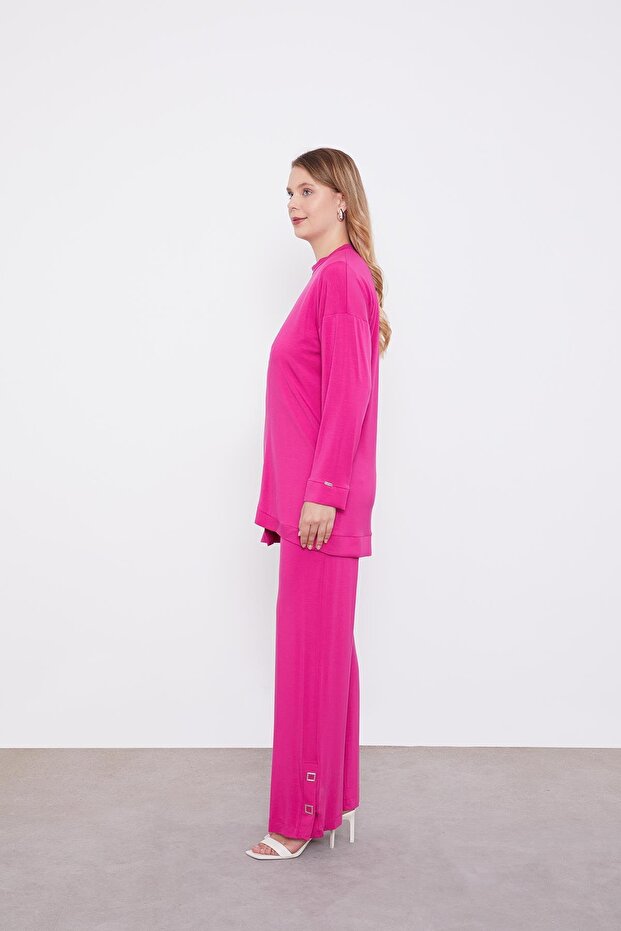 طقم مزدوج قطع غير متماثل باللون الفوشيا - 5