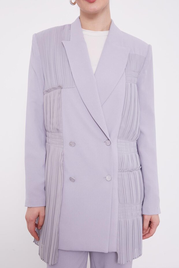 A. بدلة سترة شيفون بطيات رمادية - 5