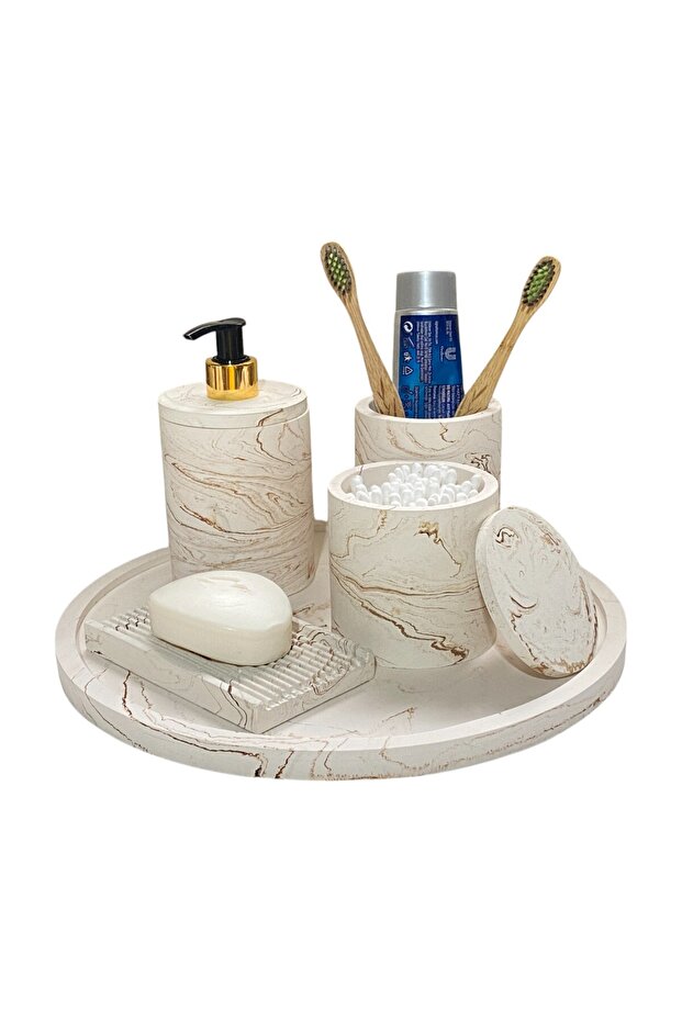 Rustic Marble Patterned Concrete Bathroom Accessory Set (5 Pieces) - 2