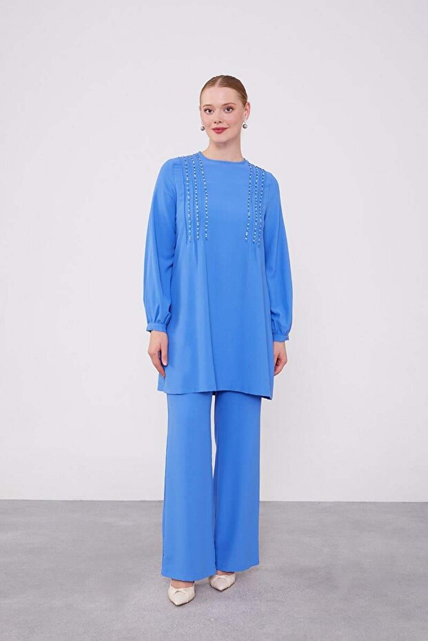 Indigo Bead Embroidered Tunic Set