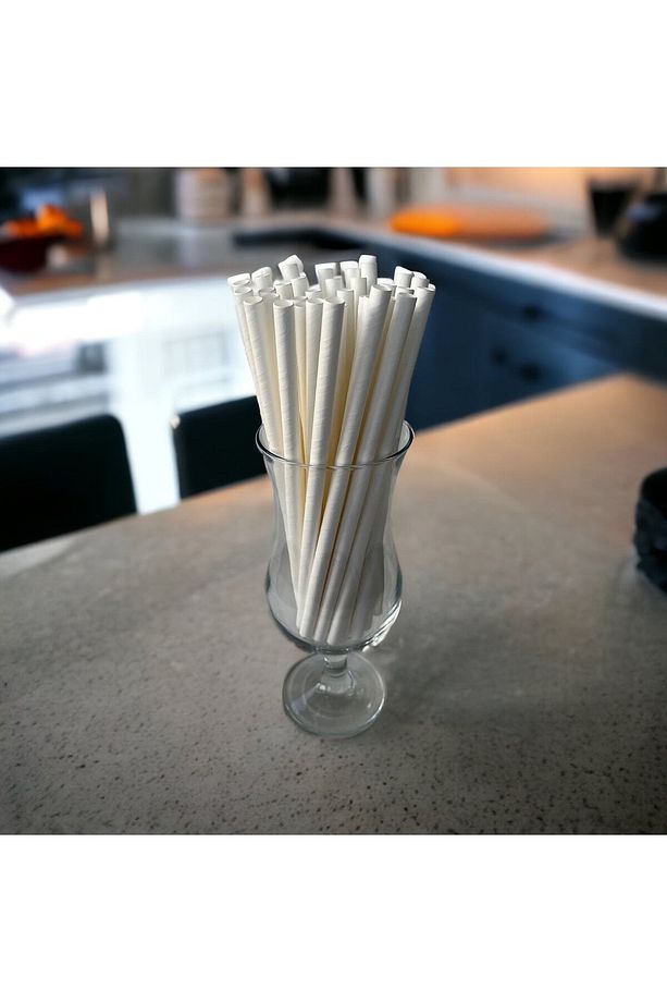 8*24 Cm Beyaz Kağıt Pipet, 25 Adet - 1