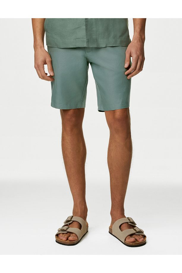Regular Fit Keten Chino Şort - 4