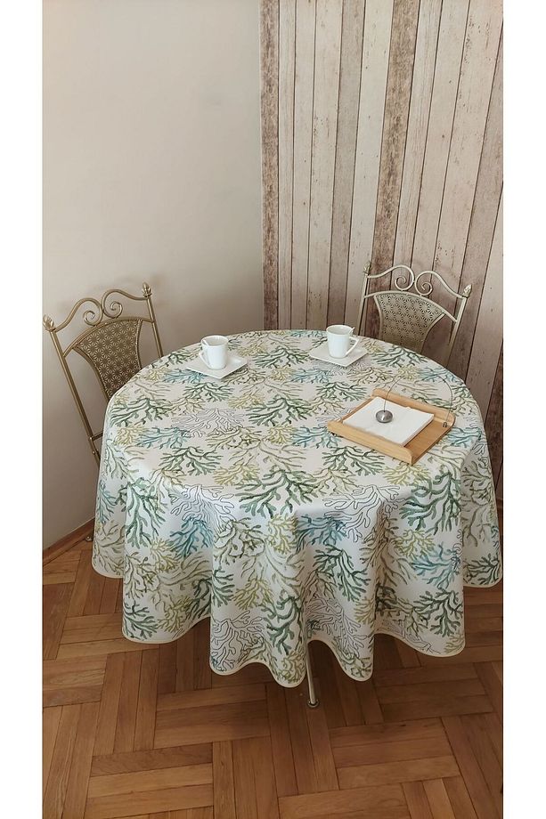 Yuvarlak,mercan desenli,duck (SIVI İTİCİ ,LEKE TUTMAZ) kumaş,masa örtüsü - 7
