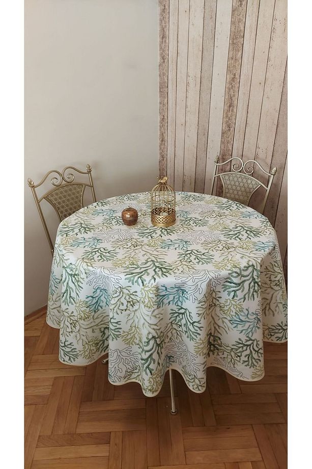 Yuvarlak,mercan desenli,duck (SIVI İTİCİ ,LEKE TUTMAZ) kumaş,masa örtüsü - 5