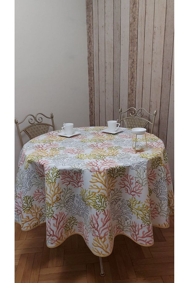 Yuvarlak,mercan desenli,duck (SIVI İTİCİ ,LEKE TUTMAZ) kumaş,masa örtüsü - 6