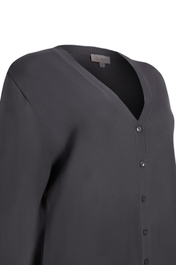 V Yaka Düğmeli Triko Hırka - 2