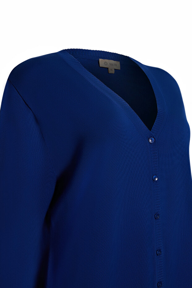 V Yaka Düğmeli Triko Hırka - 2