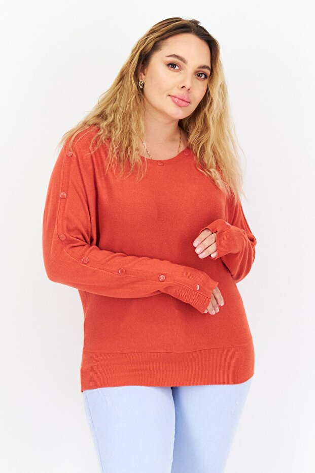 Women Boat Neck Knitted Sweaters, Dark Orange