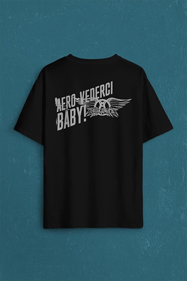 Aerosmith Steven Tyler Black On Black Wings Back Front Printed Oversize T-Shirt Unisex T-shirt