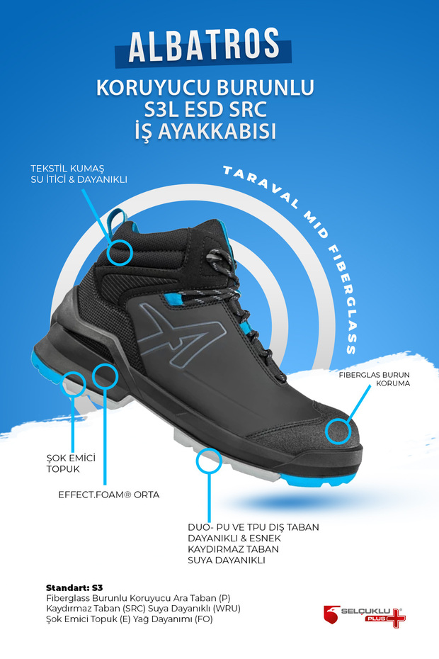 Taraval Black Mid Bot S3l Esd Src Iş Botu, Iş Ayakkabısı - 1