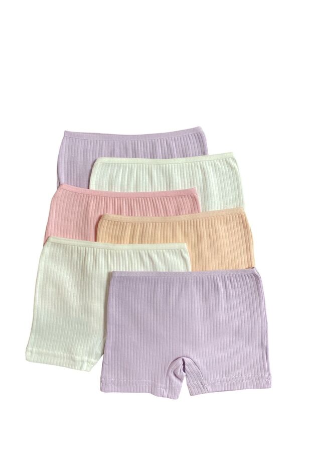 Set of 6 Girls' Cotton Mixed Color Ribbed Quality Soft Boxers