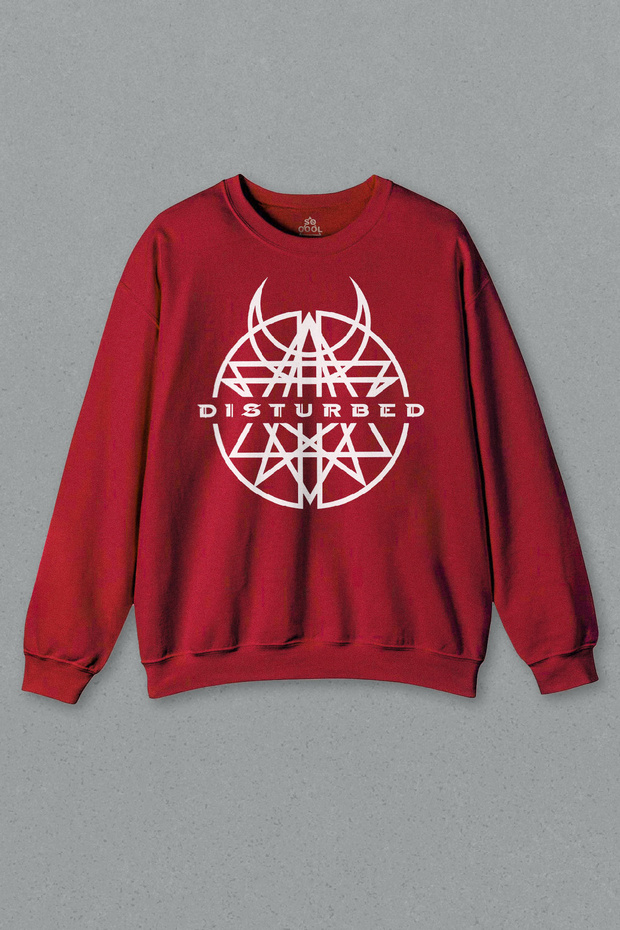 Red Sweatshirt Disturbed Metal Guitar Guitar Rock Music Printed Sweat