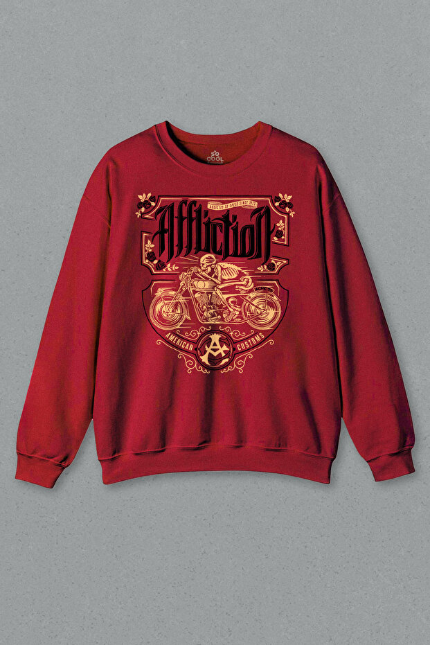 Red Unisex Sweatshirt Death Rider Affliction Death Rider Motorcycle Printed Sweat