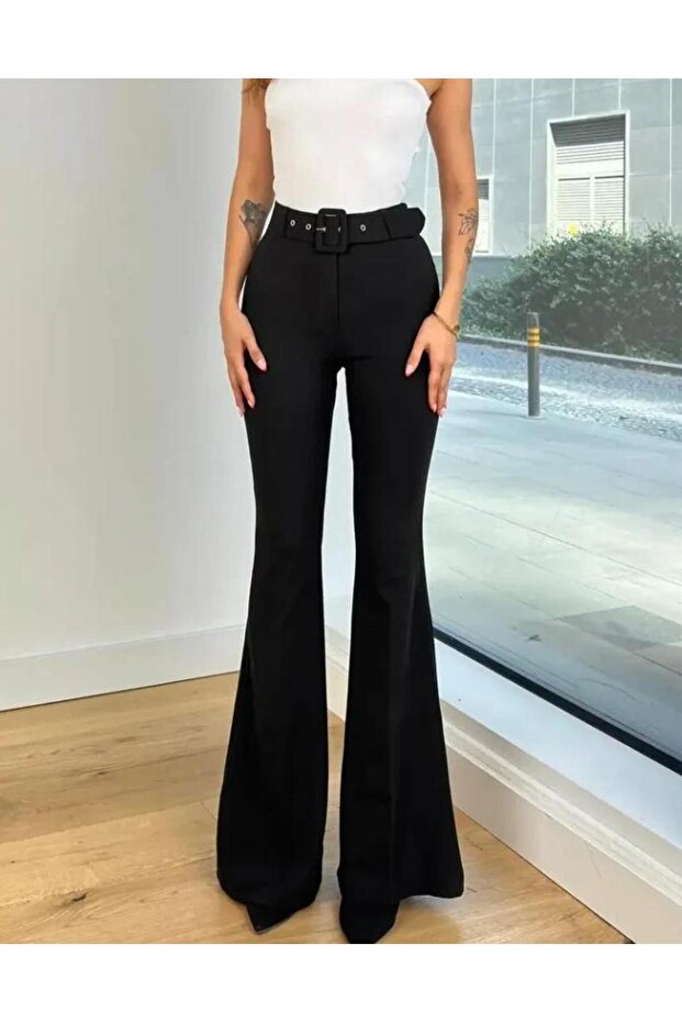 Spanish High Waist Belt Fabric Pants (Lycra Double Fabric)