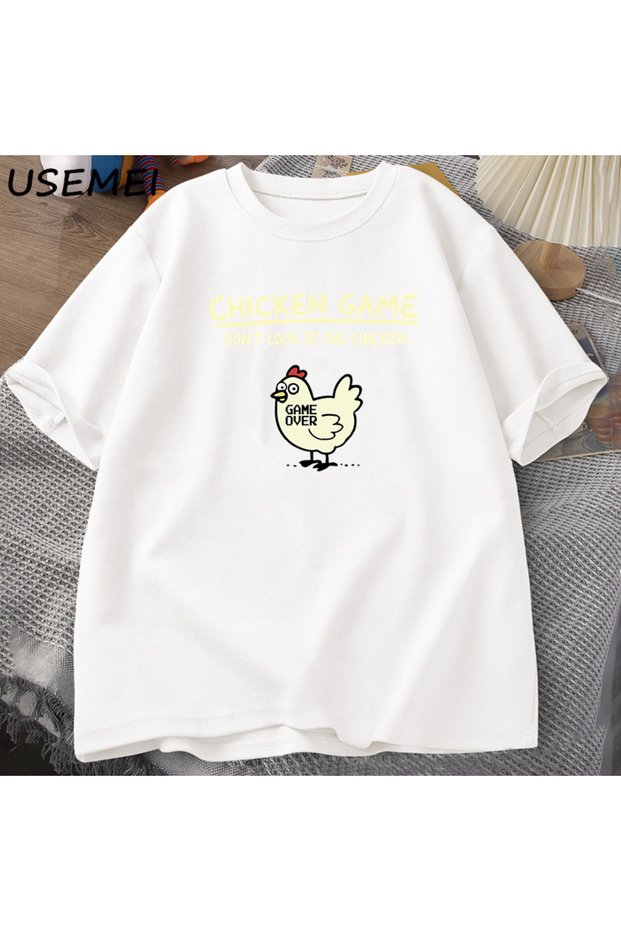 Chicken Game Don'T Look at the Chicken Funny t Shirts Cotton Short Sleeve O Neck Graphic Tees