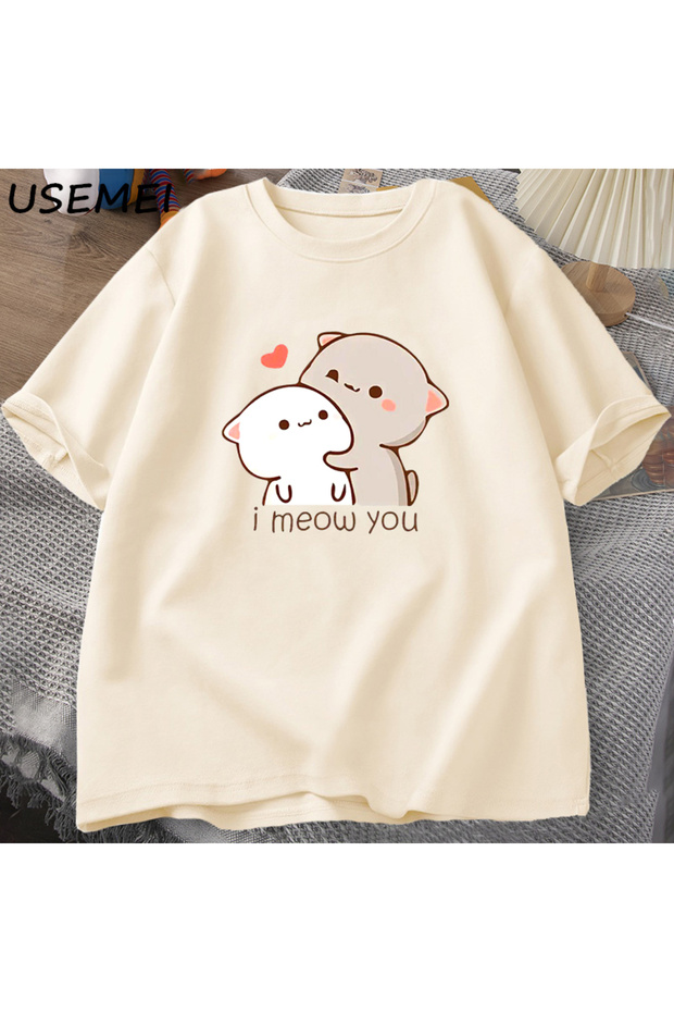Funny Cat Printed T-Shirt Cute Bubu Dudu Tshirt Summer Cotton Short Sleeve Tee Women Erke