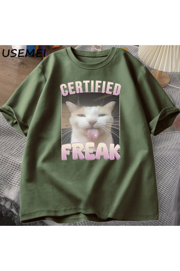 Certified Freak Funny Cat Meme T-Shirt Man Short Sleeve T-Shirt Men Tshirt Men Clothes