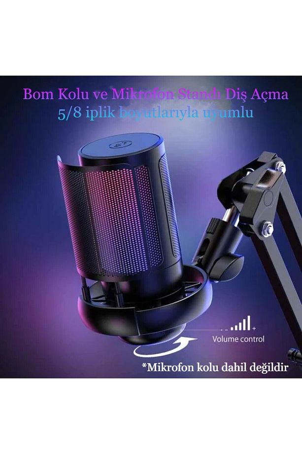 Rgb Ve Usb Podcast Gamer Youtuber Mikrofon Seti Online Ders Oyuncu Yayıncı Condenser Mikrofon Seti - 7