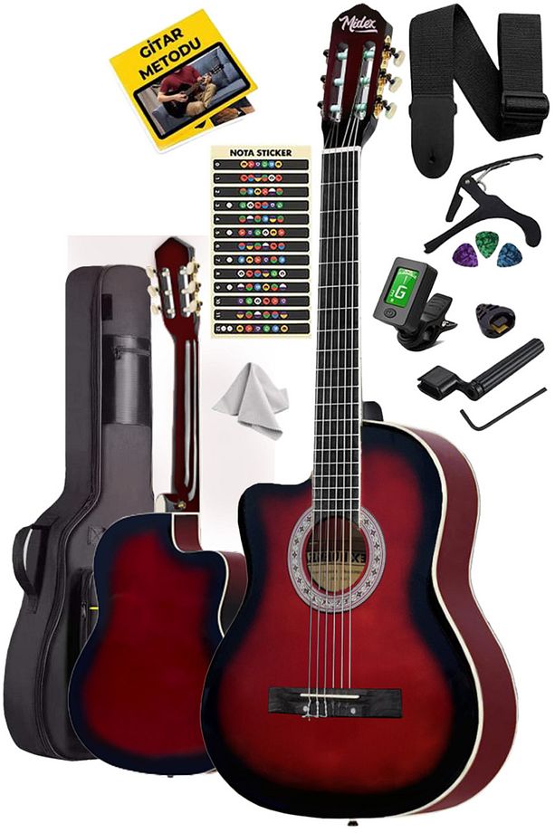 MGX-101RD Üst Kalite SOLAK Klasik Gitar Kırmızı Sap Ayarlı 4/4 Yetişkin - 1