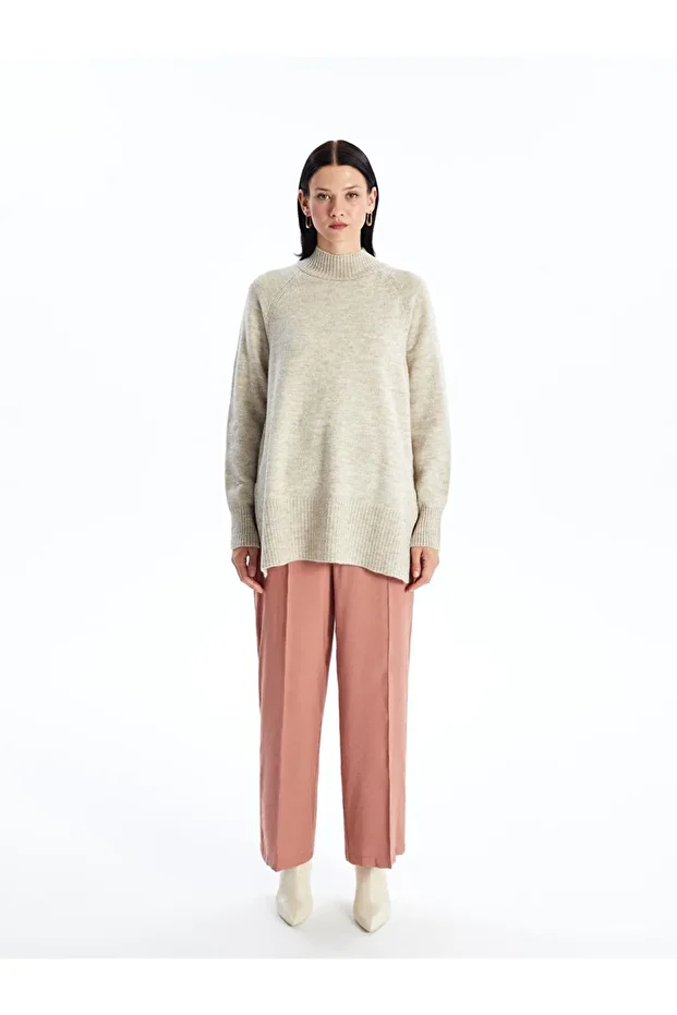 LCW Modest Dik Yaka Düz Oversize Kadın Triko Tunik - 2