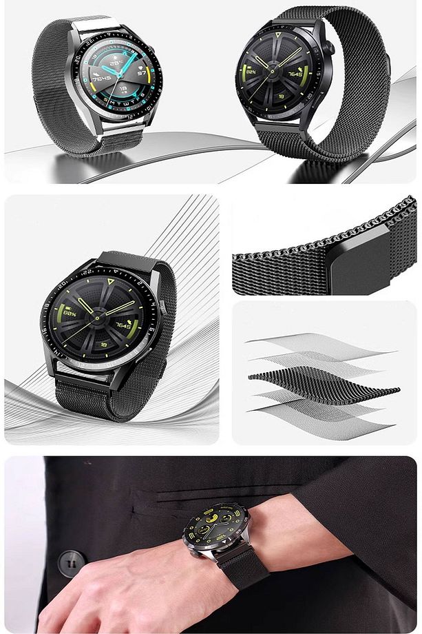 Huawei Watch Gt5 Gt4 Gt3 Gt2 Gt2e - Gt5 Pro Gt3 Pro Gt2 Pro (46MM) Metal Çelik Milano Hasır Kordon - 3