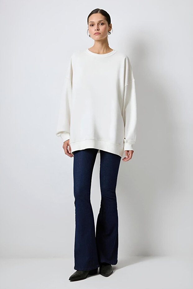 Krem Oversize Sweatshirt mkn3063 - 1