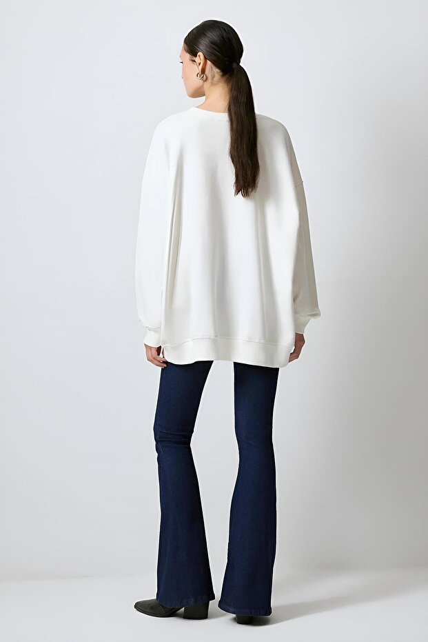 Krem Oversize Sweatshirt mkn3063 - 3