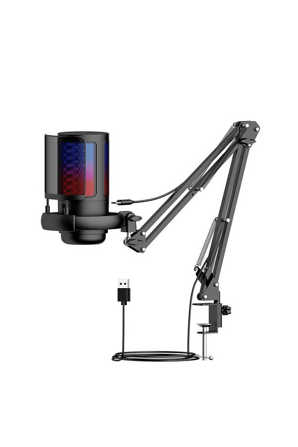 Rgb Ve Usb Podcast Gamer Youtuber Mikrofon Seti Online Ders Oyuncu Yayıncı Condenser Mikrofon Seti - 1