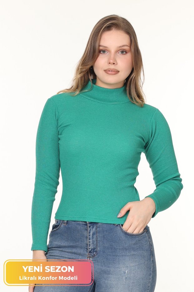 Women's New Season Turtleneck Half Throat Slim Fit Soft Textured Stretchy Comfort Model Knitwear Sweater