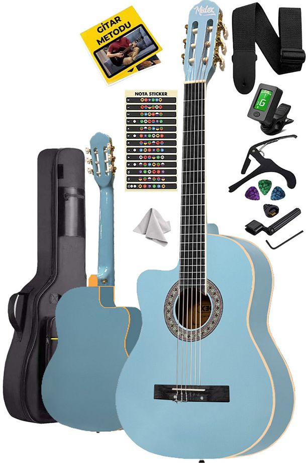 MGX-101LTB Üst Kalite SOLAK Klasik Gitar Açık Mavi Sap Ayarlı 4/4 Yetişkin - 1