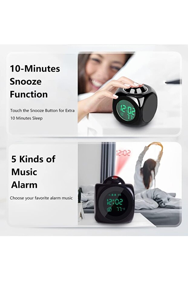 Digital alarm clock LCD display with temperature display in black - 6