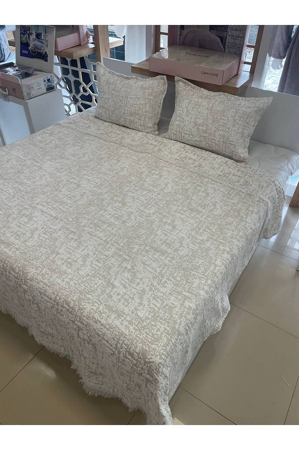 Soft Saçaklı Çift  Kişilik Battaniye & Yatak Örtüsü Takımı - 1