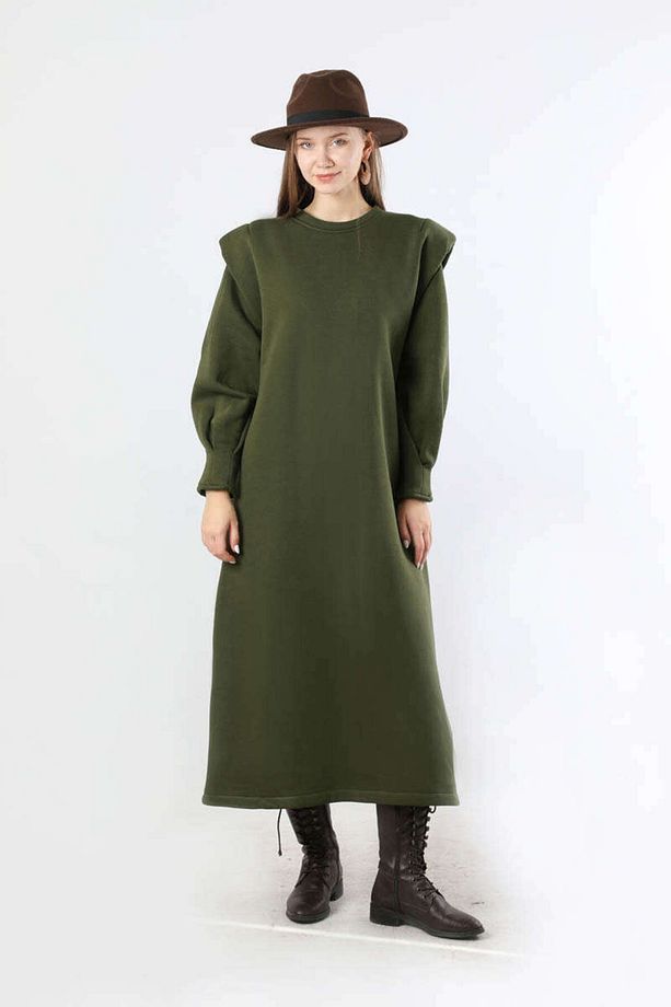 Oversize Üç İplik Elbise Haki - 1
