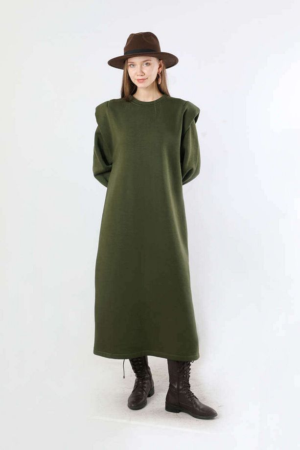 Oversize Üç İplik Elbise Haki - 3