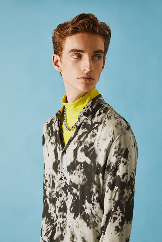 Slim Fit Gri %100 Viskon Gömlek - 1